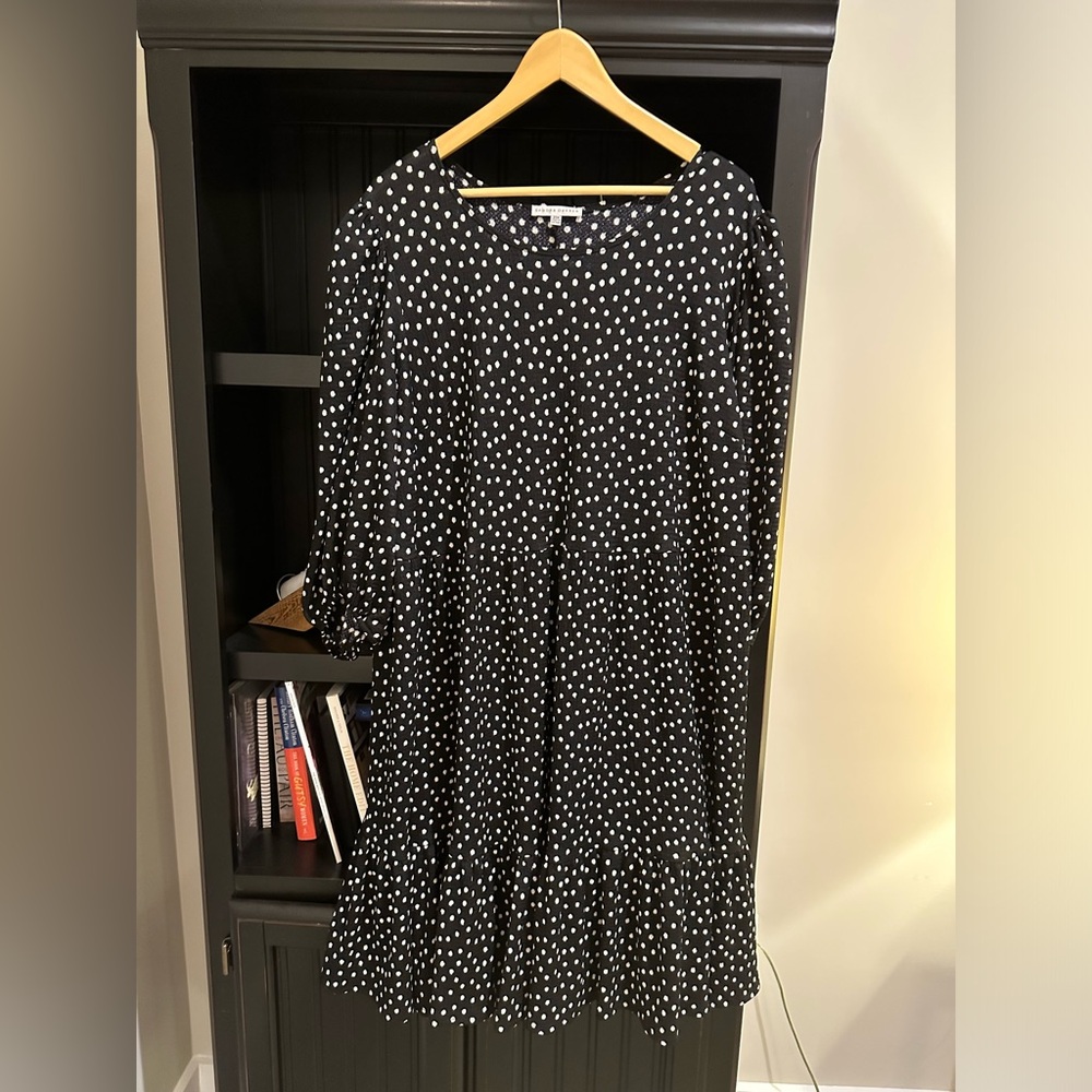 Sandra Darren NWT polka dot dress 20W navy blue